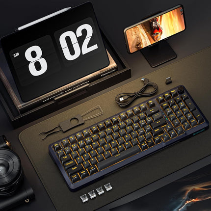 Redragon K688 Wireless Mechanical Keyboard, 3 Mode Gasket Mounted RGB Gaming Keyboard with Volume Knob, Pre-Lubed Linear Switches, MDA-Profile, 98 Keys Hot Swappable Creamy Keyboard for PC/Tablet/Xbox/PS4