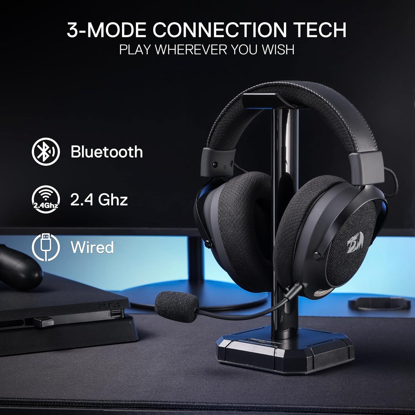 Redragon H858 3-Mode Wireless Gaming Headset, 7.1 Surround Sound