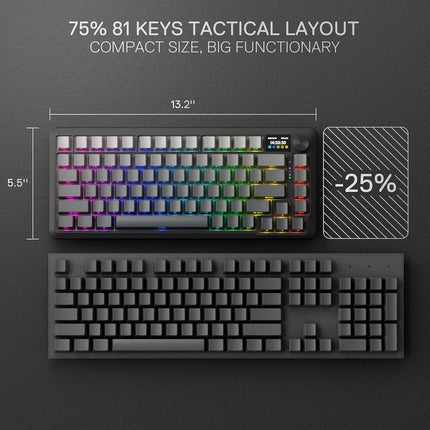Redragon K724 PRO Wireless Gasket Gaming Keyboard w/Hype 1.14’’ TFT Screen & Knob, 81-Key 75% Mechanical Keyboard, 5-Layer Noise Dampening, Hot-Swap South-Facing RGB Socket, Gradient PBT Keycaps - Redragon Jordan