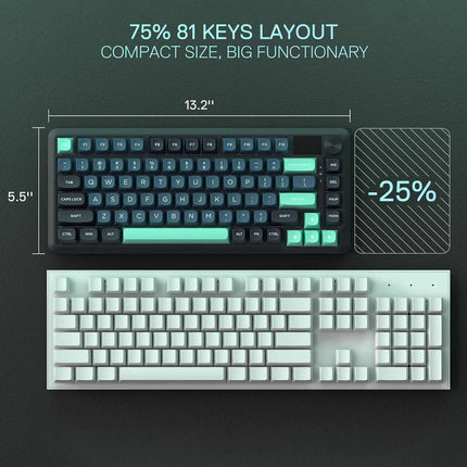 Redragon K724 PRO Wireless Gasket Gaming Keyboard w/Hype Screen & Knob, 81-Key Mechanical Keyboard, Easy-Control 1.14’’ TFT Info Display, 5-Layer Noise Dampening, Custom Linear Switch, Dark Jade Color - Redragon Jordan