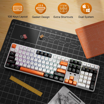 Redragon K689 PRO Wireless Gasket RGB Gaming Keyboard, 104 Keys + Extra 4 Hotkeys Mechanical Keyboard w/Upgraded Hot-swappable Socket, 3-Layer Noise Dampening, Round PBT Keycaps, Custom Linear Switch