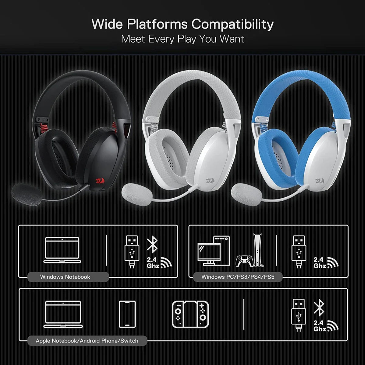 Redragon H848 BT Wireless Gaming Headset - Lightweight - 7.1 Surround Sound