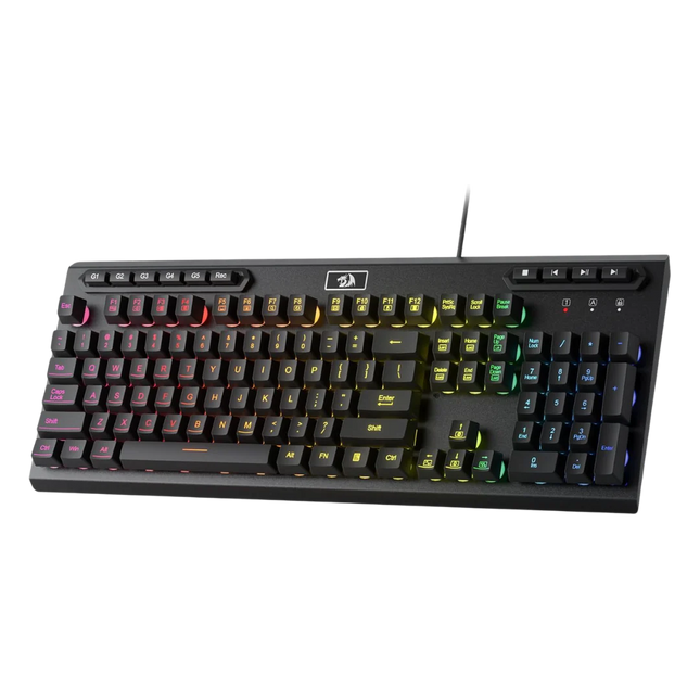 Redragon K513 RGB Membrane Gaming Keyboard, Standard 104 Keys Linear Mechanical-Feel Keyboard w/ 5 Extra On-Board Macro G Keys, Dedicated Media Control, Solid Metal Top Case