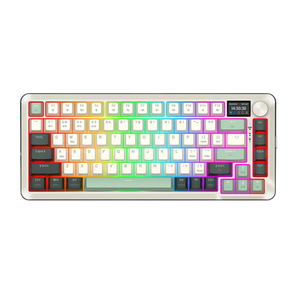 Redragon K708 Pro Wireless Mechanical Gaming Keyboard - Gasket-Mounted RGB Backlit, 81 Customizable Keys, 3-Mode (2.4G/Bluetooth/USB), Hot-Swap Pre-Lubed Switches, Screen & Control Knob - White Green - Redragon Jordan