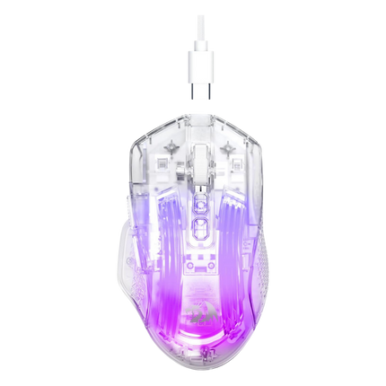 Redragon Wired Gaming Mouse, 24,000 DPI, 7 Programmable Button, 2 Side Buttons, 8 RGB LED Backlit Mode, Clear Transparent Shell, Light up Gamer Mice, Soft Cable for PC/Mac/Xbox, White - Redragon Jordan