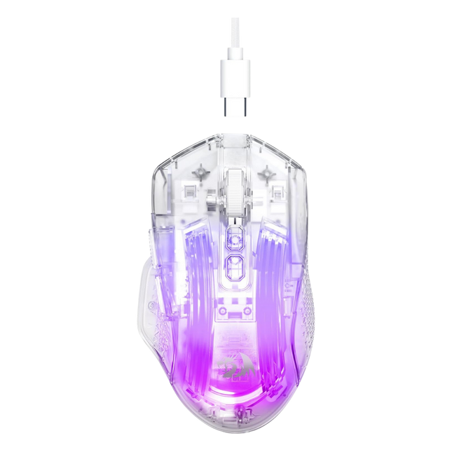 Redragon Wired Gaming Mouse, 24,000 DPI, 7 Programmable Button, 2 Side Buttons, 8 RGB LED Backlit Mode, Clear Transparent Shell, Light up Gamer Mice, Soft Cable for PC/Mac/Xbox, White - Redragon Jordan