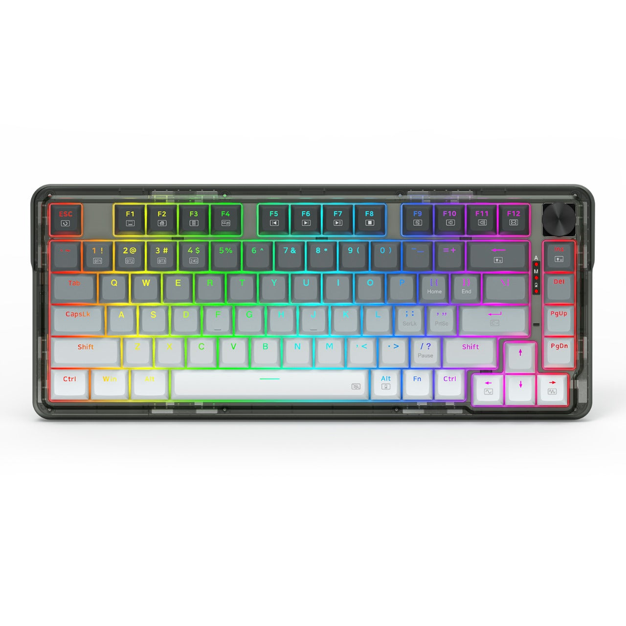 Redragon K673 GG 75% Wireless Gasket RGB Gaming Keyboard, 3-Modes 81 Keys PBT Compact Mechanical Keyboard w/Hot-Swap Socket, Dedicated Knob Control & 5-Layer Noise Dampening, Custom Linear Switch
