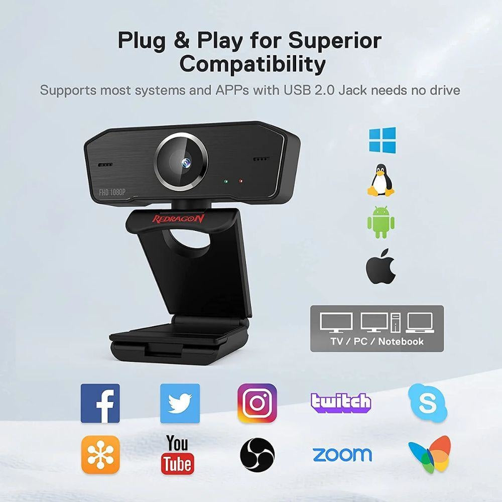 Redragon GW800 Hitman 1080P Webcam with Built - in Dual Microphone Streaming 39