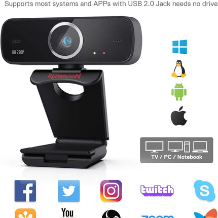 Redragon Webcam Gamer and Streamer Fobos 2 720p GW600 1 Black Streaming